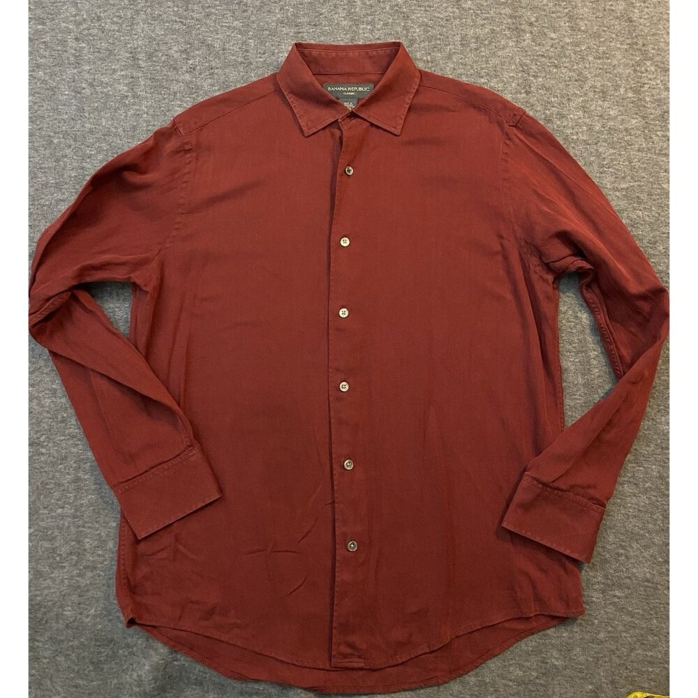 Vintage‎ Banana Republic Shirt Mens Medium Dark Red Long Sleeve Button Up Cotton